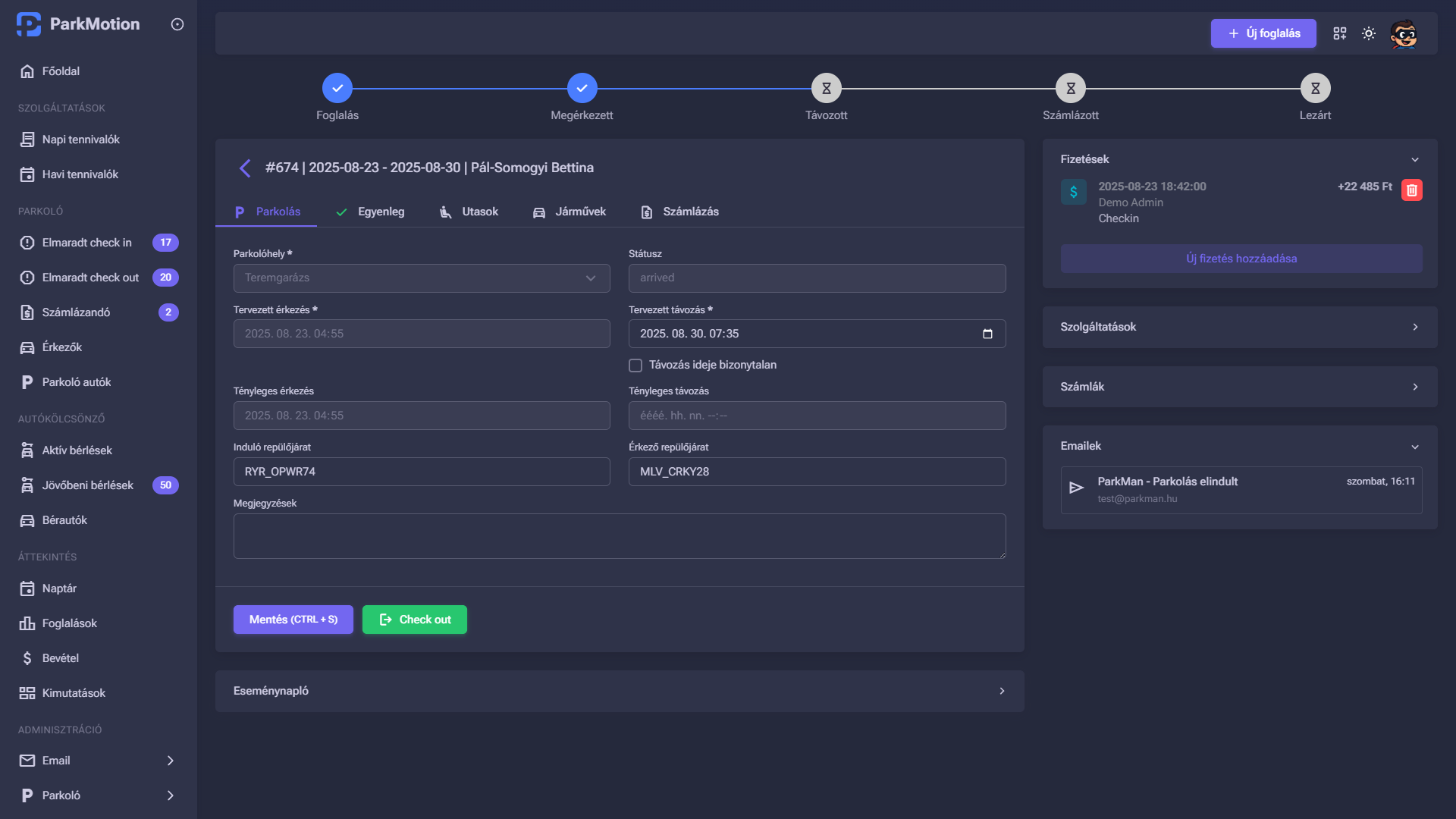 ParkMotion reservation details dark mode